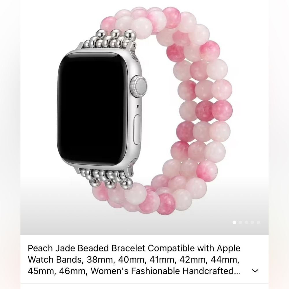 Handcrafted Pink Peach Jade Beaded Watch Band for Women